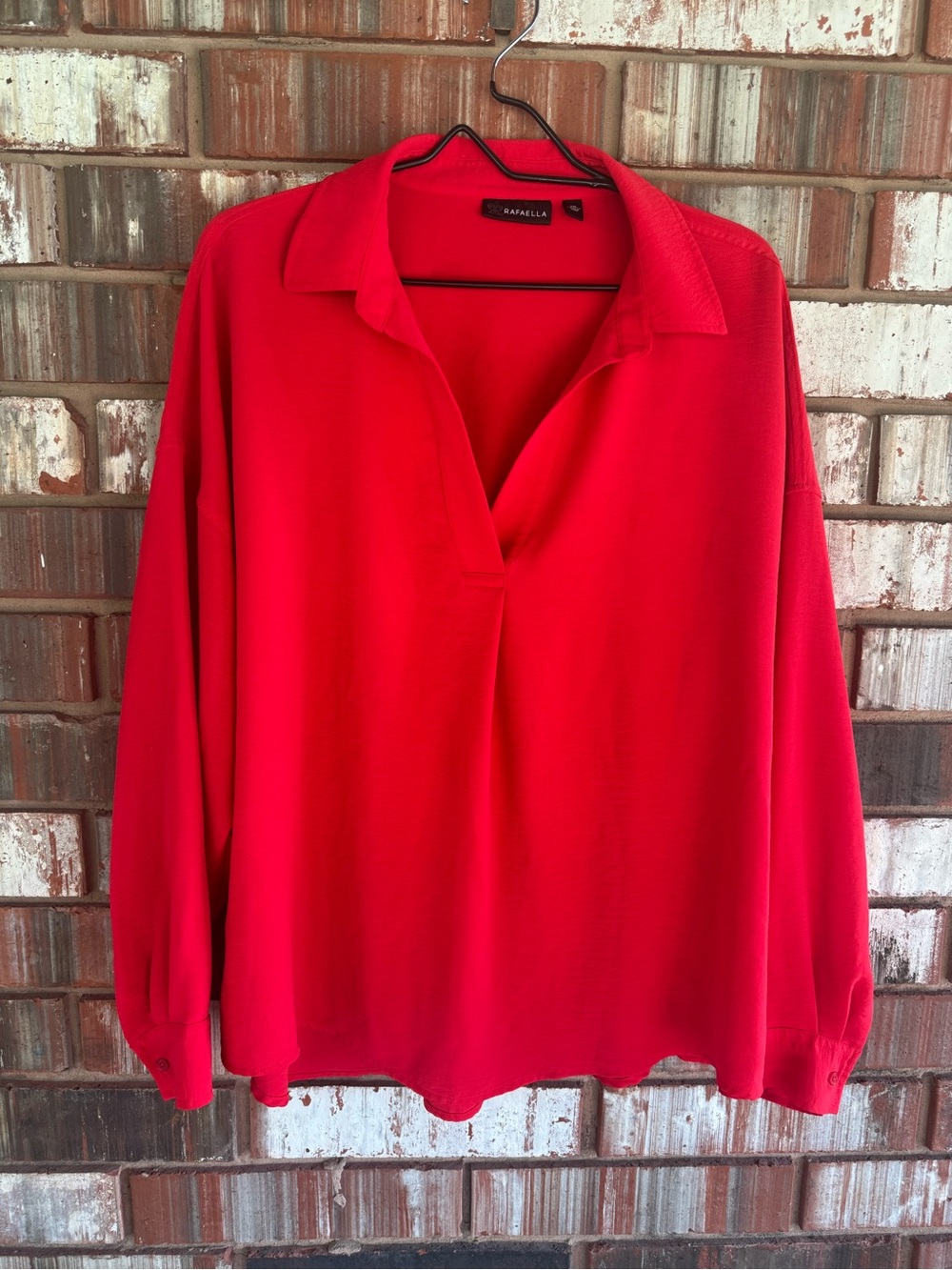 Rafaella Red Collared Popover Blouse XXL Long Sleeve